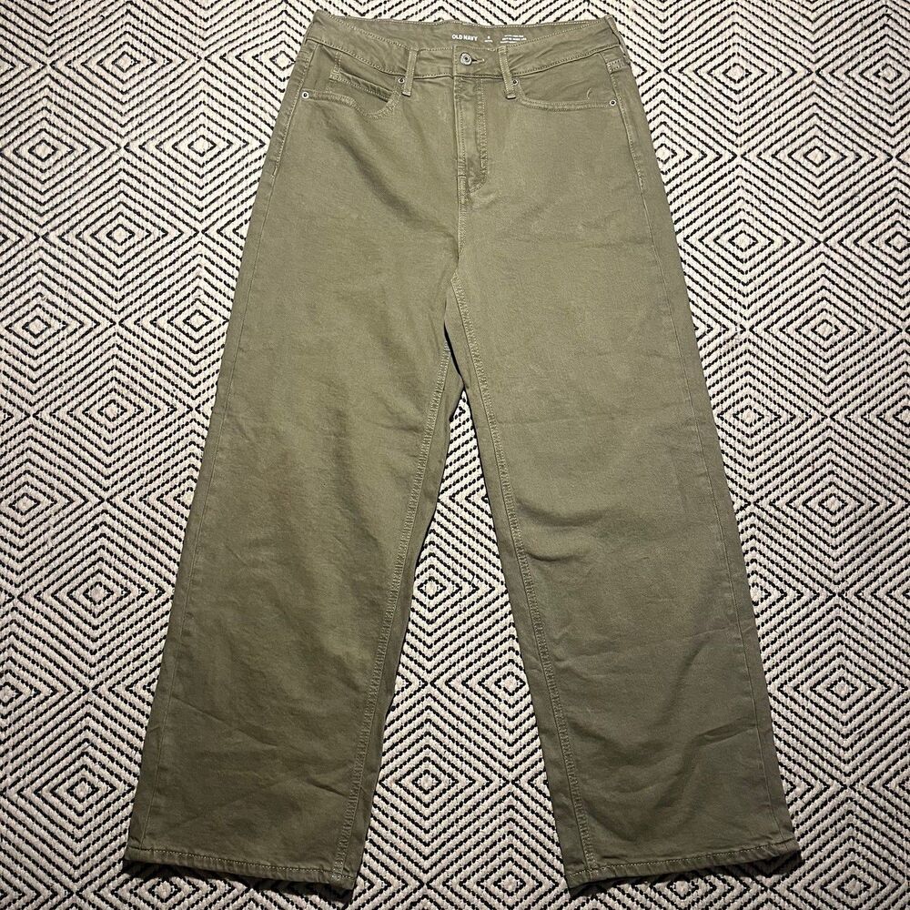 Old Navy Sky Hi Wide Leg Jeans Women's 8 Petite Green High Waisted Streetwear